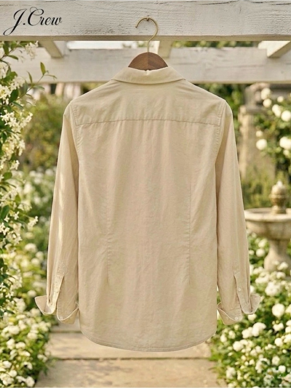 J Crew Button-Down Cotton Khaki Tan Top, Sleeve Roll-Tabs ⭐️ Like New - Picture 13 of 16
